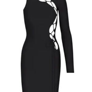 Skims lace up one sleeved dress black mini nwot XS